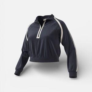 Stylish Navy and White Zip-Up Sweatshirt